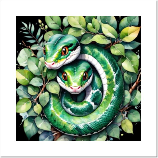 Coiled Snakes in Leaves Wall Art by Jasmine Fleur